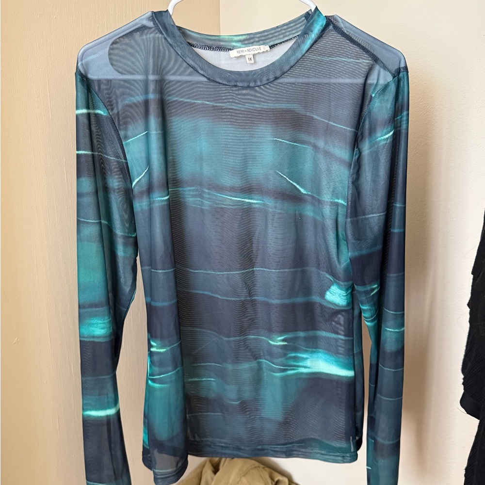 REVOLVE Teal and Black Sheer Blouse